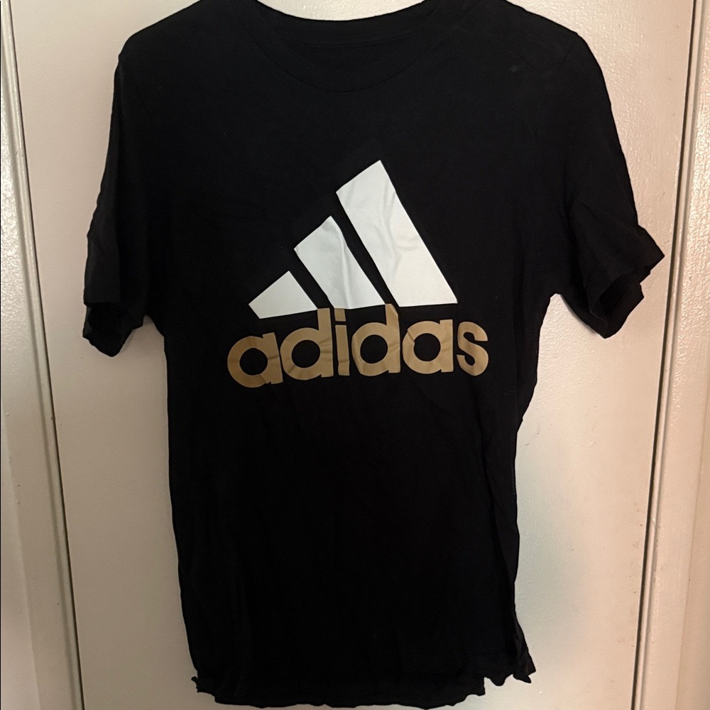 Adidas Black Tee with White and Gold Logo